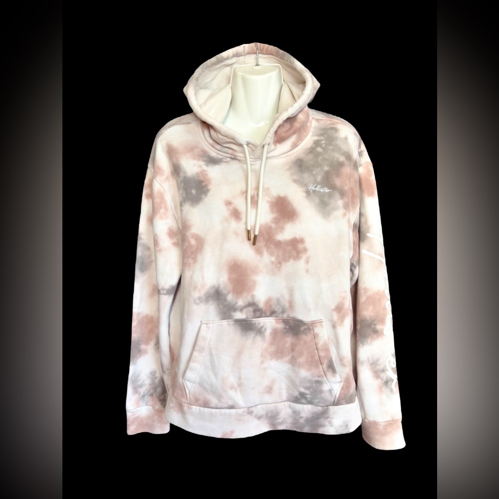 Women’s~HOLLISTER~Pink & Gray Tie Dyed Hoodie Sweatshirt~SMALL~Relaxed Fit~088